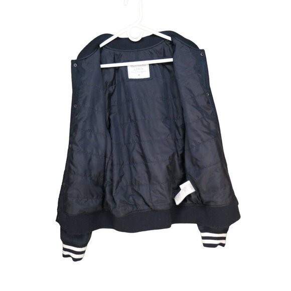 Abercrombie & Fitch Varsity Bomber Stadium jacket Men size M navy‎ blue preppy - Picture 4 of 8